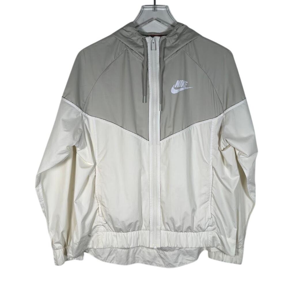 Nike Women's Windrunner Track Jacket L Grey White Hooded Full Zip Active Sports
